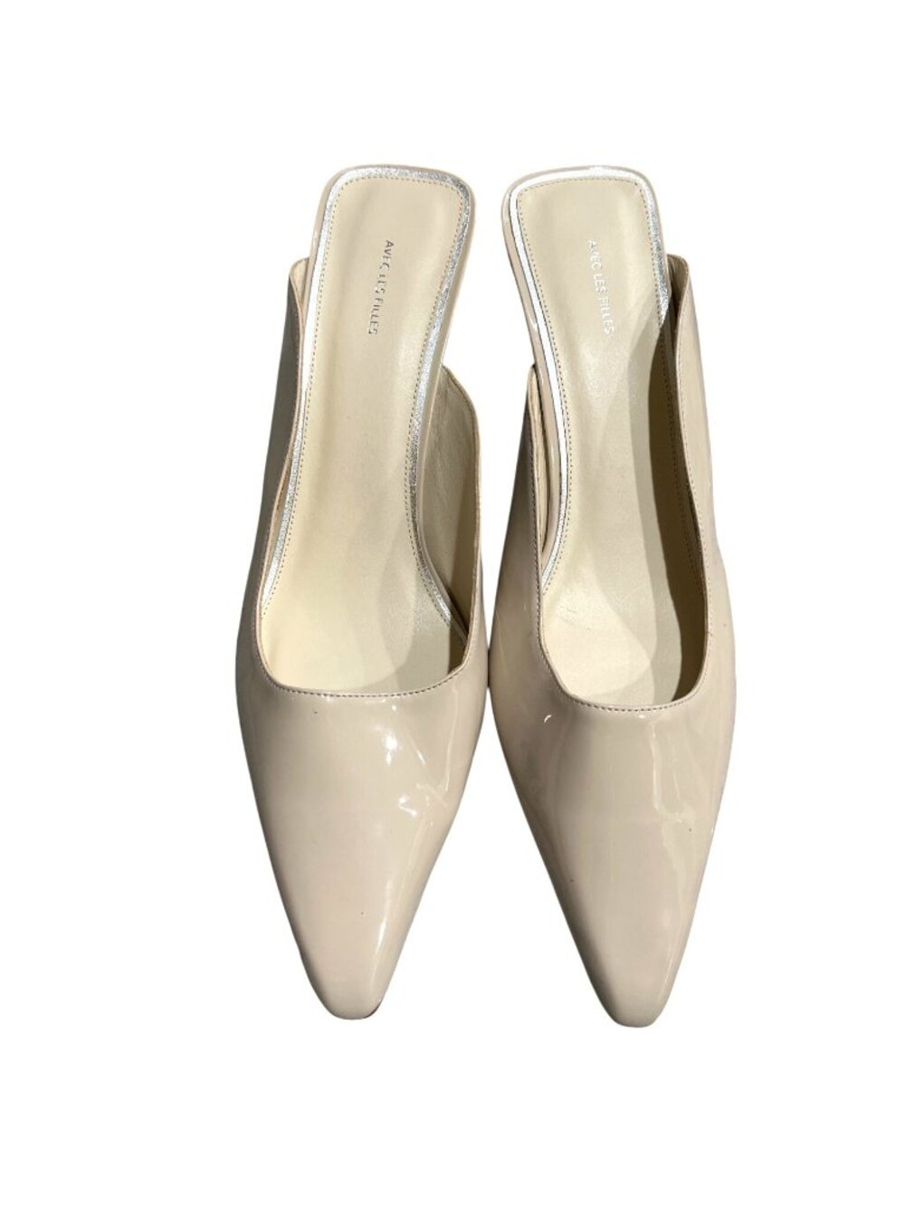 Avec Les Filles Beige Pointed-Toe Patent Leather Mules Size 10 New Without Tags